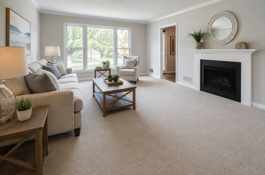 Freshly cleaned and stretched carpet in a staged home for sale in Toms River NJ